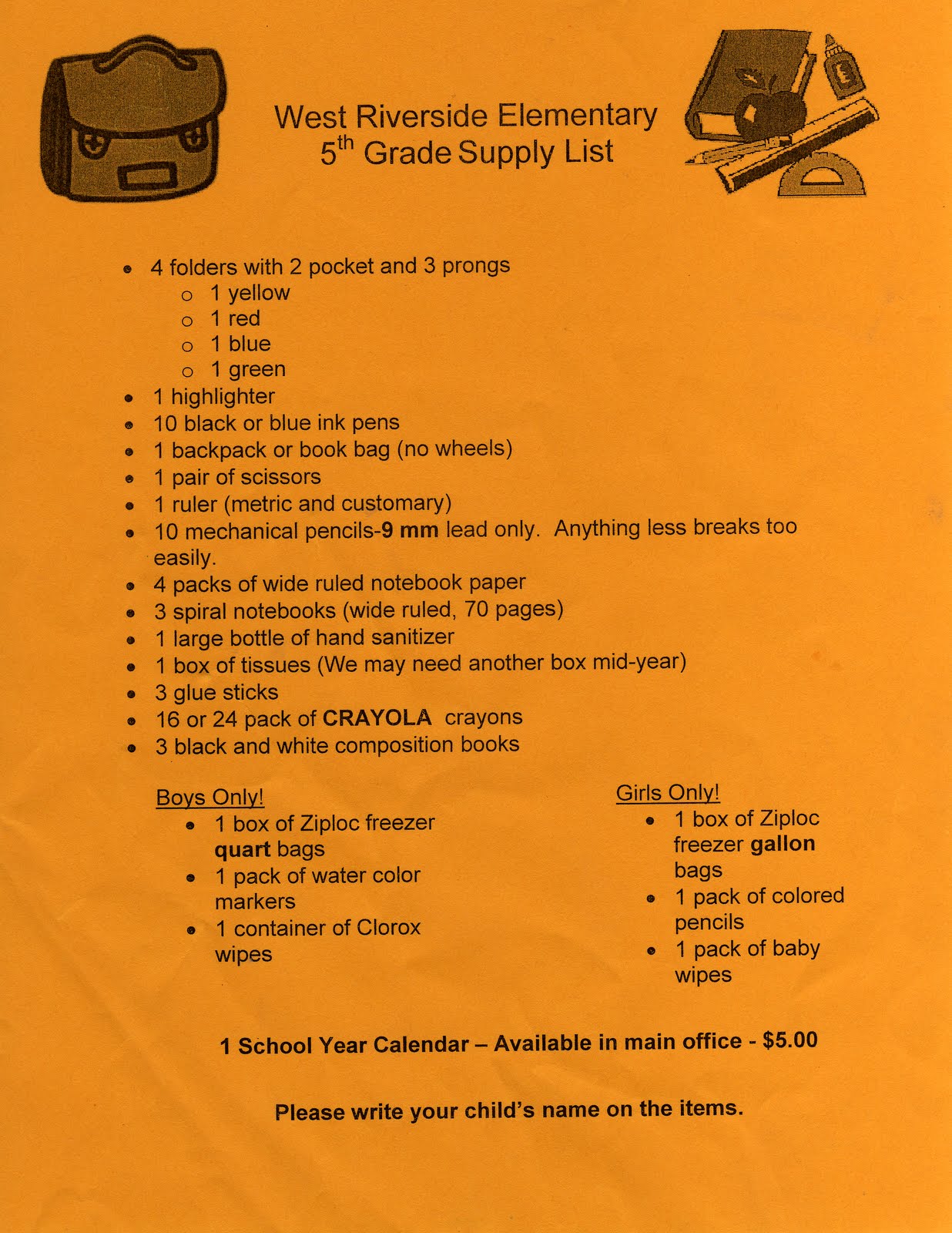 Supply Lists West Riverside PTA